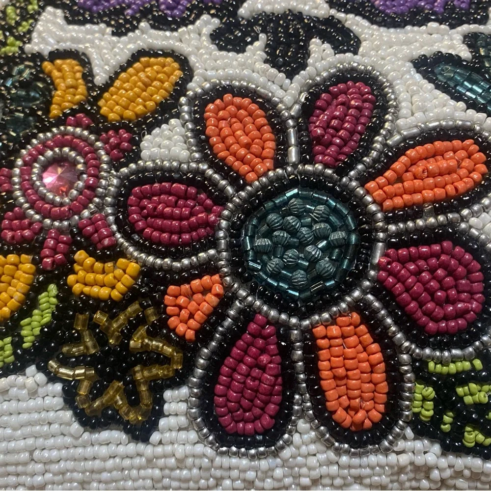 Hand Beaded Sugar Skull Decorative Accent Pillow